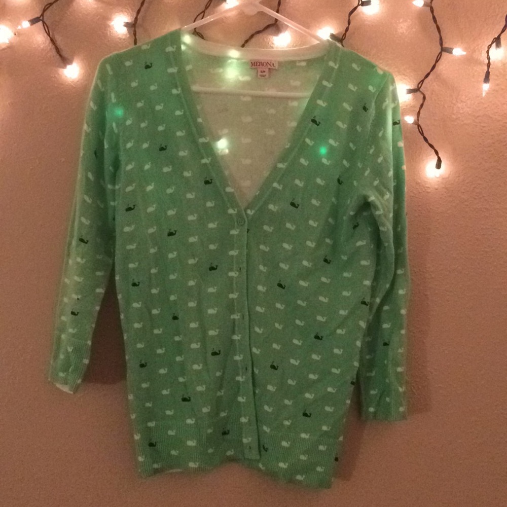 Green Merona whale cardigan, S